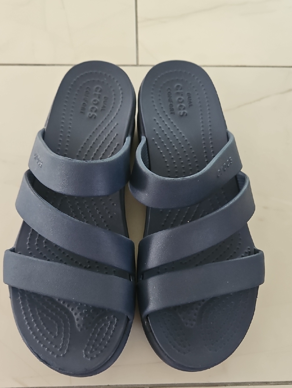 CROCS Women's Triple-Strap Slide Sandals in Navy
